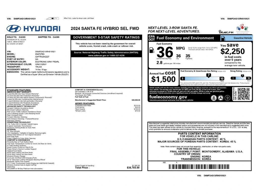 hyundai santa fe 2024 5NMP24G1XRH010921 image hyundai santa fe 2024 5NMP24G1XRH010921 image